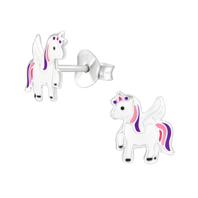Children's Silver Unicorn Ear Studs with Epoxy
