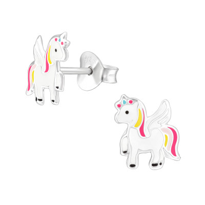 Children's Silver Unicorn Ear Studs with Epoxy