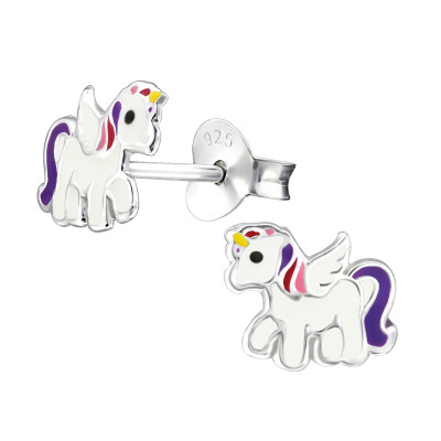 Children's Silver Unicorn Ear Studs with Epoxy