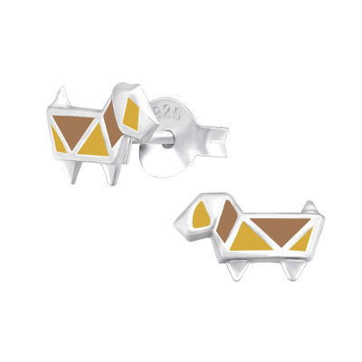 Children's Silver Dog Ear Studs with Epoxy