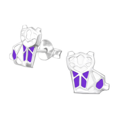 Cat Children's Sterling Silver Ear Studs with Epoxy