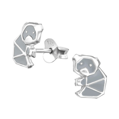 Origami Koala Children's Sterling Silver Ear Studs with Epoxy