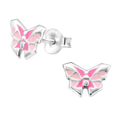 Children's Silver Origami Butterfly Ear Studs with Epoxy