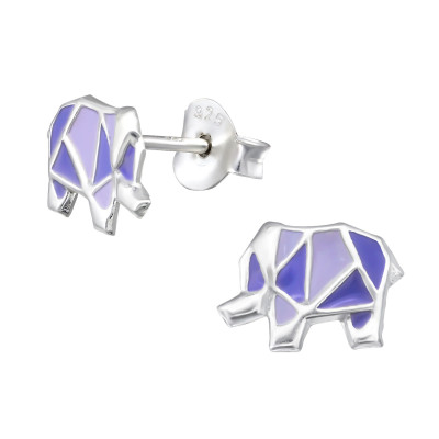 Children's Silver Origami Elephant Ear Studs with Epoxy