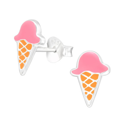 Children's Silver Ice Cream Ear Studs with Epoxy