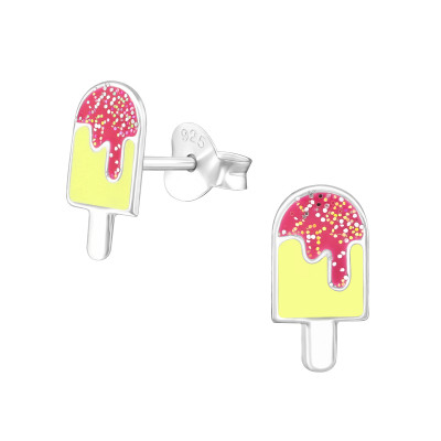 Children's Silver Ice Cream Ear Studs with Epoxy