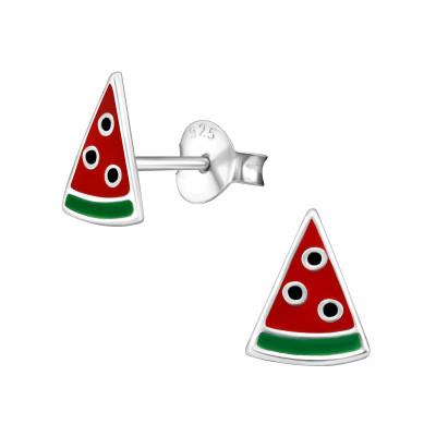 Children's Silver Watermelon Ear Studs with Epoxy