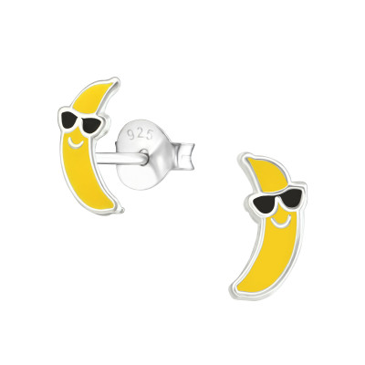 Children's Silver Banana Ear Studs with Epoxy