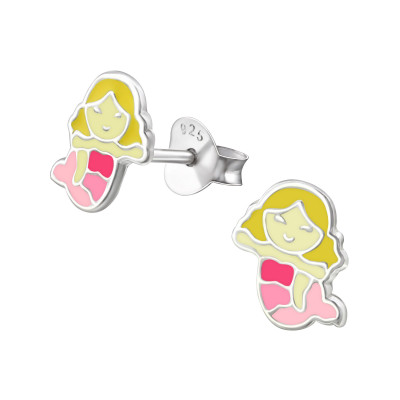 Children's Silver Mermaid Ear Studs with Epoxy