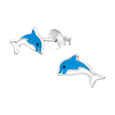 Children's Silver Dolphin Ear Studs with Epoxy