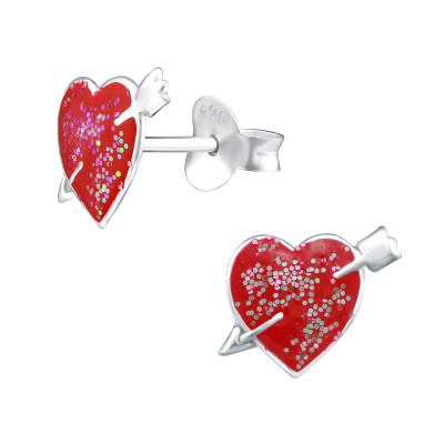 Children's Silver Heart Ear Studs with Epoxy