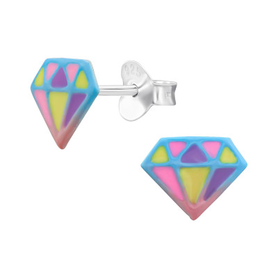 Diamond Children's Sterling Silver Ear Studs with Epoxy