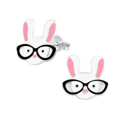 Children's Silver Rabbit Ear Studs with Epoxy