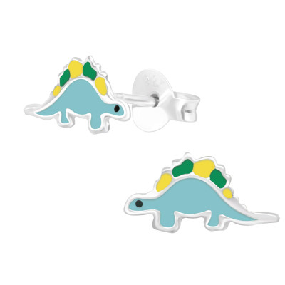 Children's Silver Dinosaur Ear Studs with Epoxy