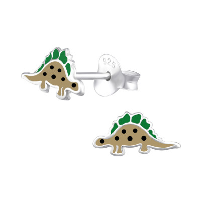 Children's Silver Dinosaur Ear Studs with Epoxy