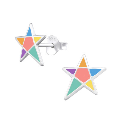 Children's Silver Star Ear Studs with Epoxy