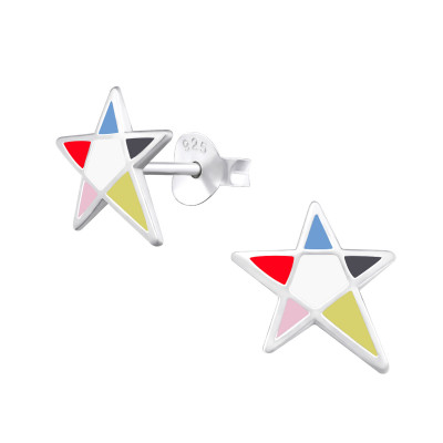 Children's Silver Star Ear Studs with Epoxy