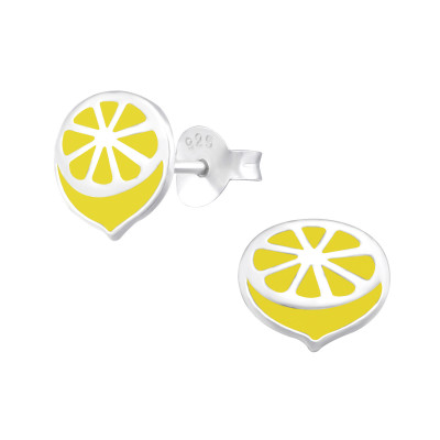 Children's Silver Lemon Ear Studs with Epoxy