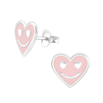 Heart Children's Sterling Silver Ear Studs with Epoxy