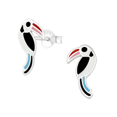 Children's Silver Bird Ear Studs with Epoxy