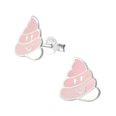 Children's Silver Poo Emoji Ear Studs with Epoxy