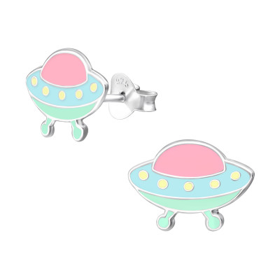 Children's Silver Ufo Ear Studs with Epoxy