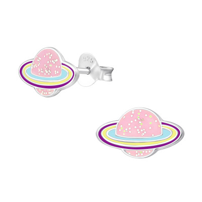 Children's Silver Planet Ear Studs with Epoxy