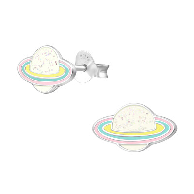 Children's Silver Planet Ear Studs with Epoxy