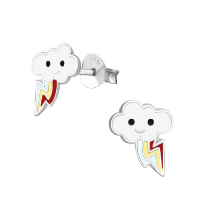 Children's Silver Cloud Ear Studs with Epoxy