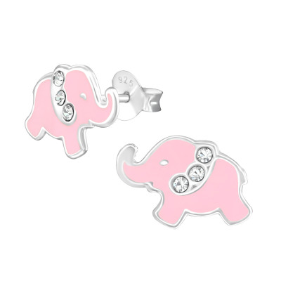 Children's Silver Elephant Ear Studs with Crystal and Epoxy