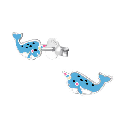 Children's Silver Whale Unicorn  Ear Studs with Epoxy