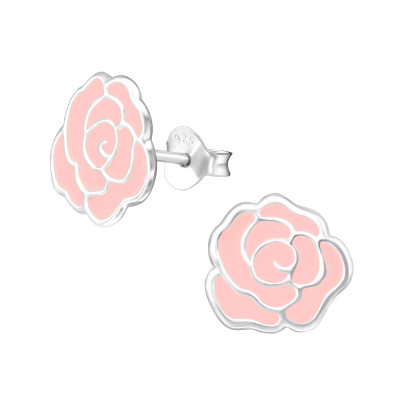 Children's Silver Rose Ear Studs with Epoxy