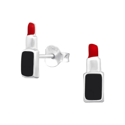 Children's Silver Lipstick Ear Studs with Epoxy