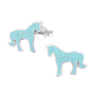 Children's Silver Unicorn Ear Studs with Epoxy