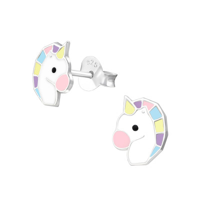 Children's Silver Unicorn Ear Studs with Epoxy