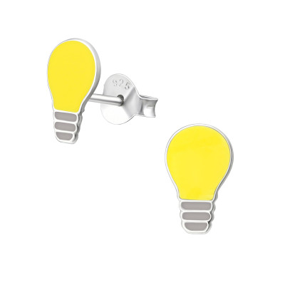 Children's Silver Light Bulb Ear Studs with Epoxy