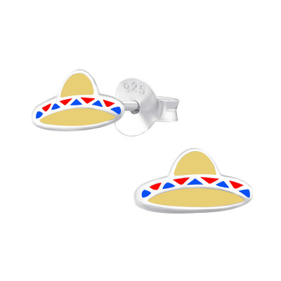 Children's Silver Sombrero Ear Studs with Epoxy