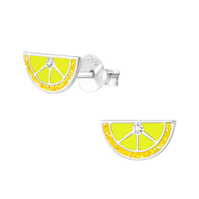 Children's Silver Lemon Ear Studs with Crystal