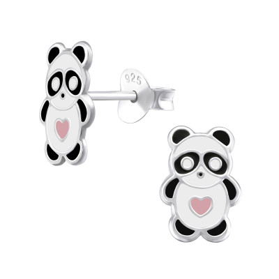 Children's Silver Panda Ear Studs with Epoxy