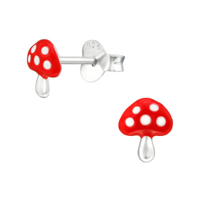 Children's Silver Mushroom Ear Studs with Epoxy