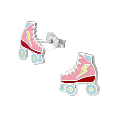 Children's Silver Roller Skate Ear Studs with Epoxy