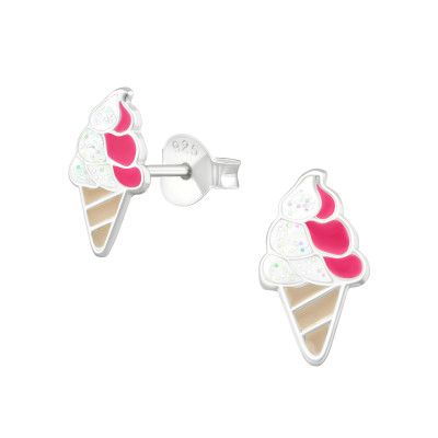 Children's Silver Ice Cream Ear Studs with Epoxy