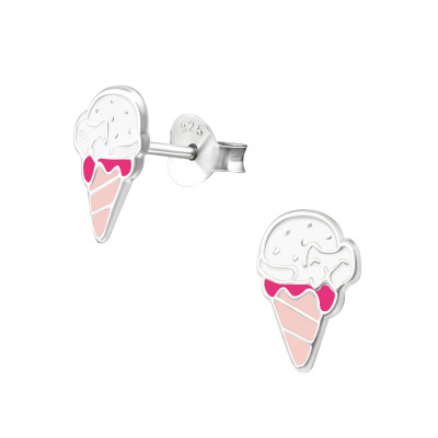 Children's Silver Ice Cream Ear Studs with Epoxy