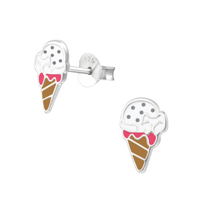 Children's Silver Ice Cream Ear Studs with Epoxy