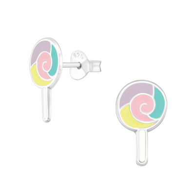 Children's Silver Lollypop Ear Studs with Epoxy