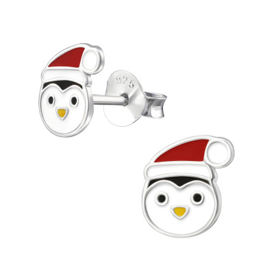 Children's Silver Penguin Ear Studs with Epoxy