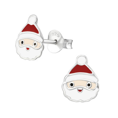 Children's Silver Santa Claus Ear Studs with Epoxy