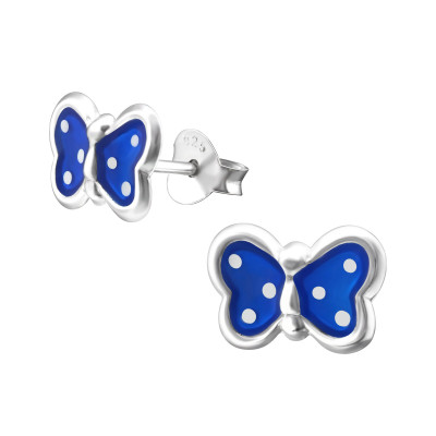 Children's Silver Butterfly Ear Studs with Epoxy