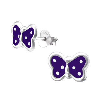 Children's Silver Butterfly Ear Studs with Epoxy