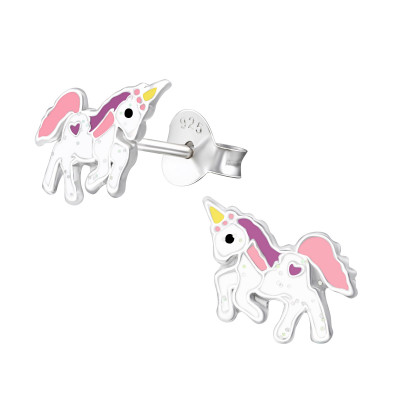 Children's Silver Unicorn Ear Studs with Epoxy